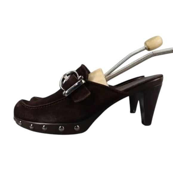 Stuart Weitzman Shoes Womens 8.5 Mule Heel Fashion Studs Buckle Leather Classic - Picture 3 of 15